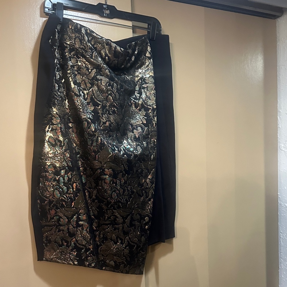 Lane Bryant Black and Gold Floral Pencil Skirt